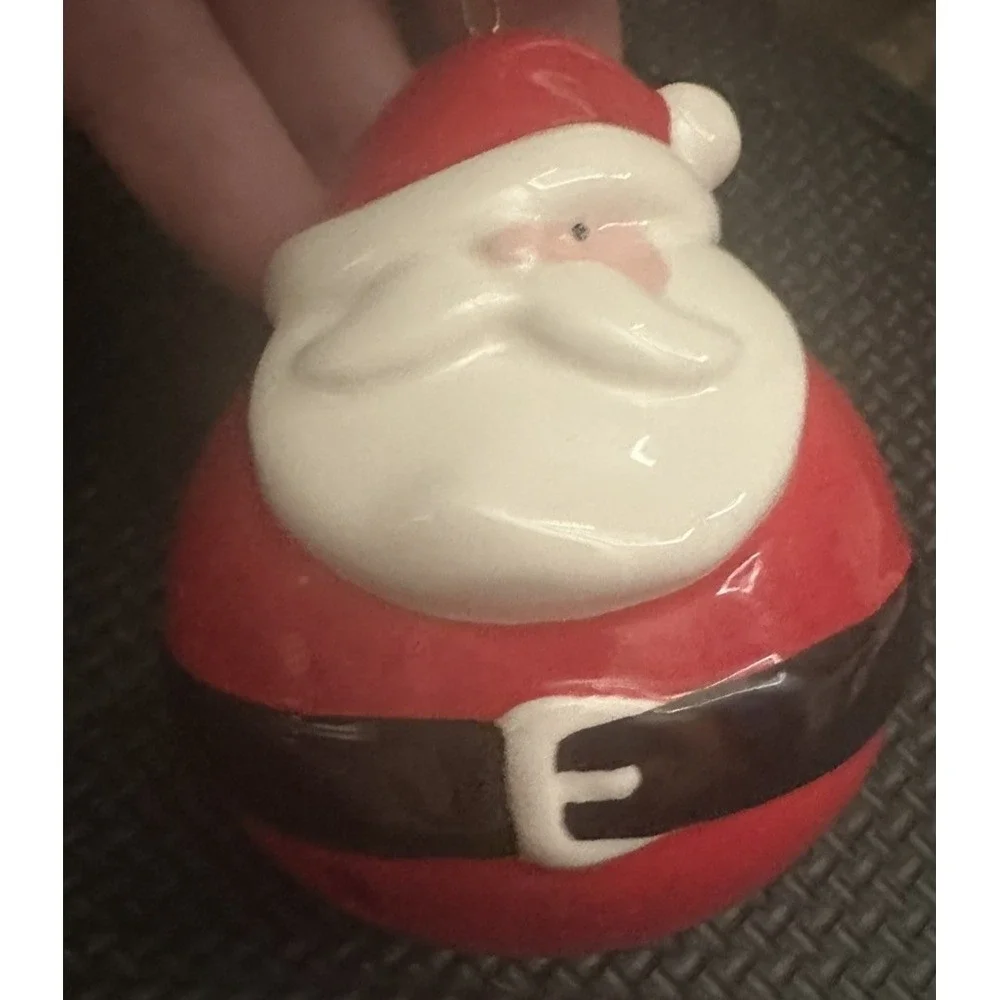 Vtg Ceramic Santa Claus Christmas Ornament Bell Hanging Red White Black 4 Inch